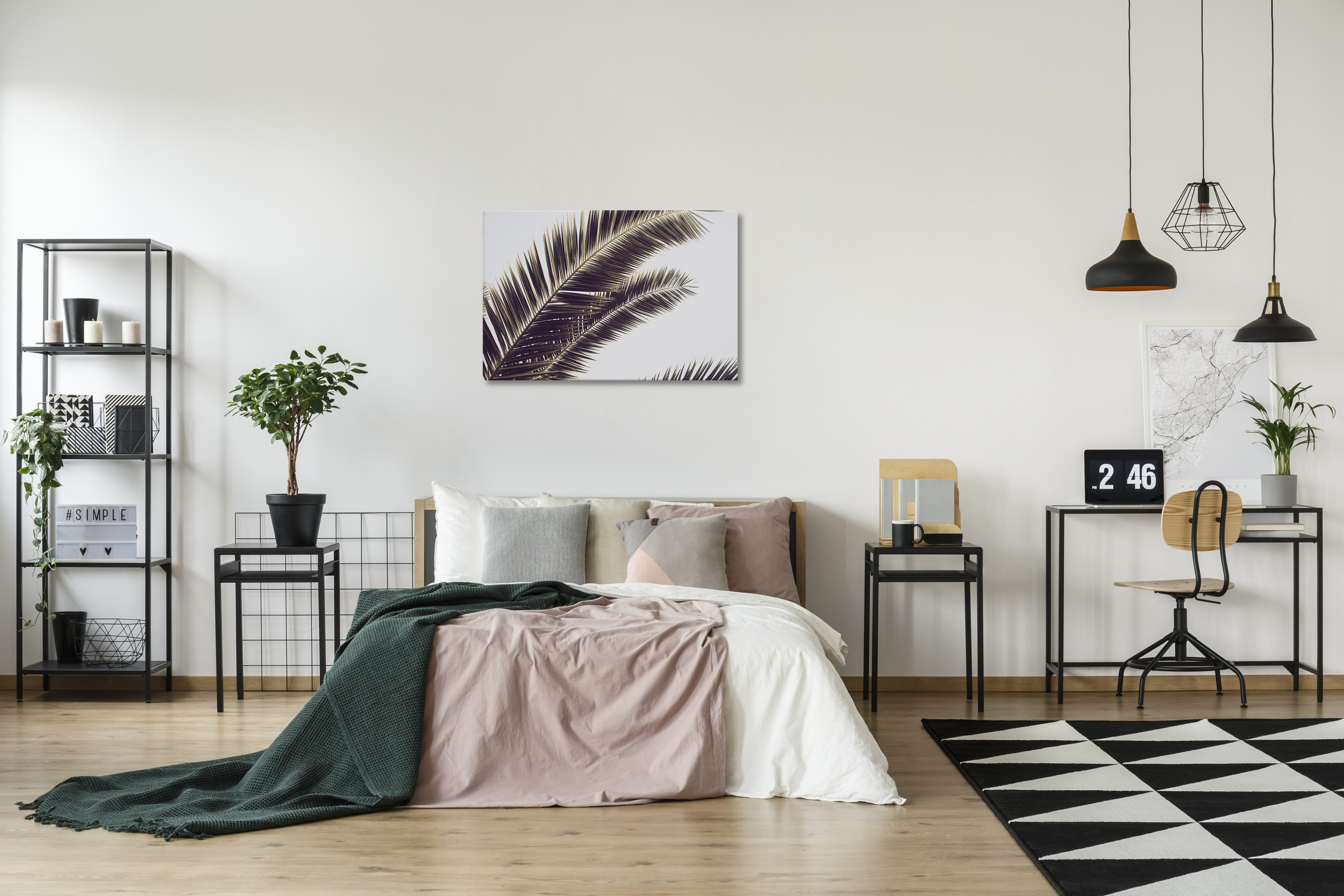 Canvas print of abstract wall art above bed