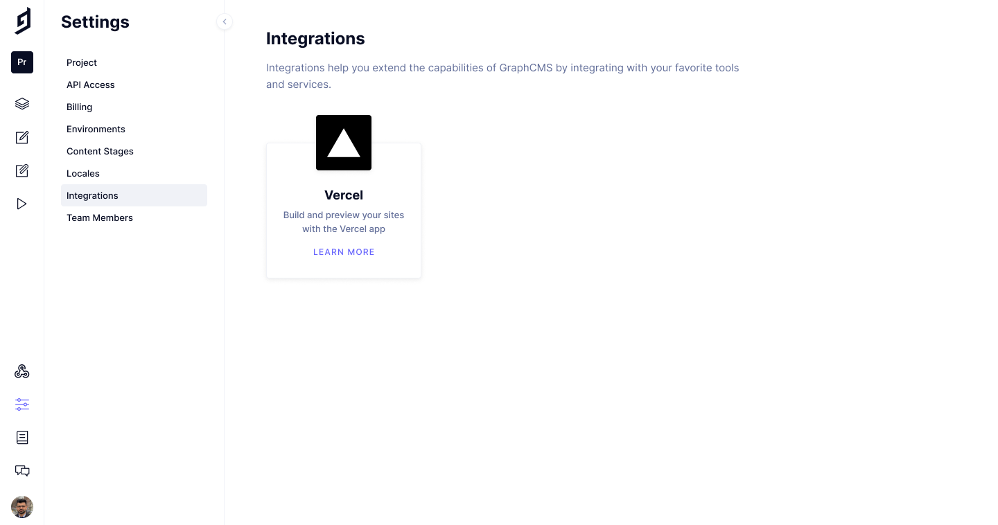 Step 1 - Select Vercel from Integrations