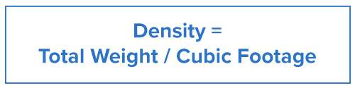 Density = Total weight /   Cubic feet