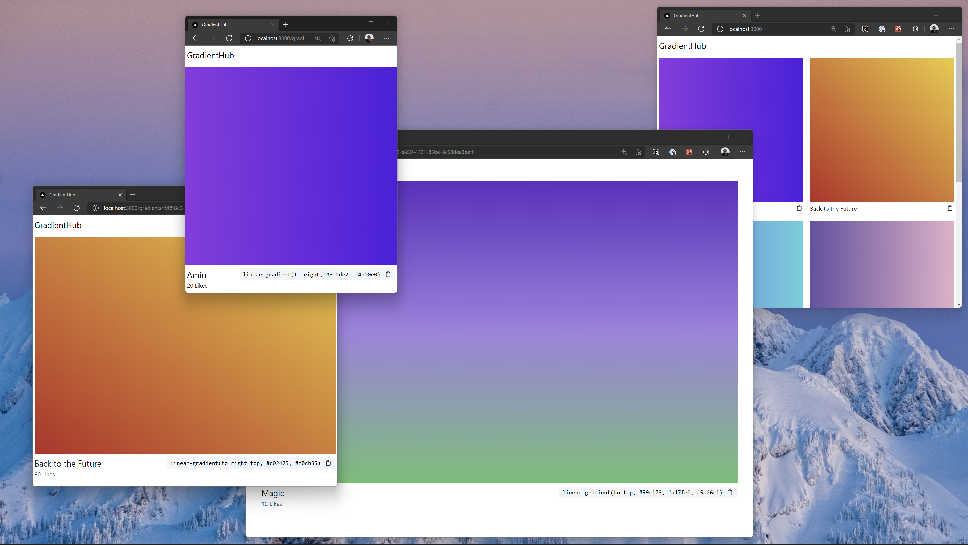 Multiple views of the site on a desktop.