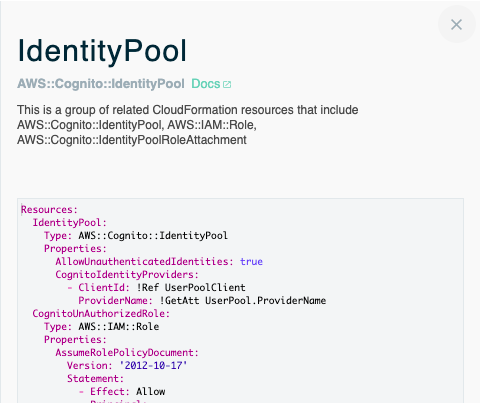 Grouped resources for the IdentityPool resource in the aws-samples/serverless-trivia-game template