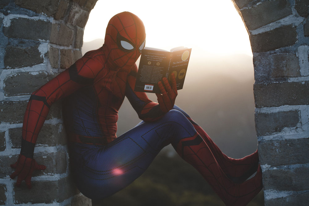 Even Spider-Man finds time to read.