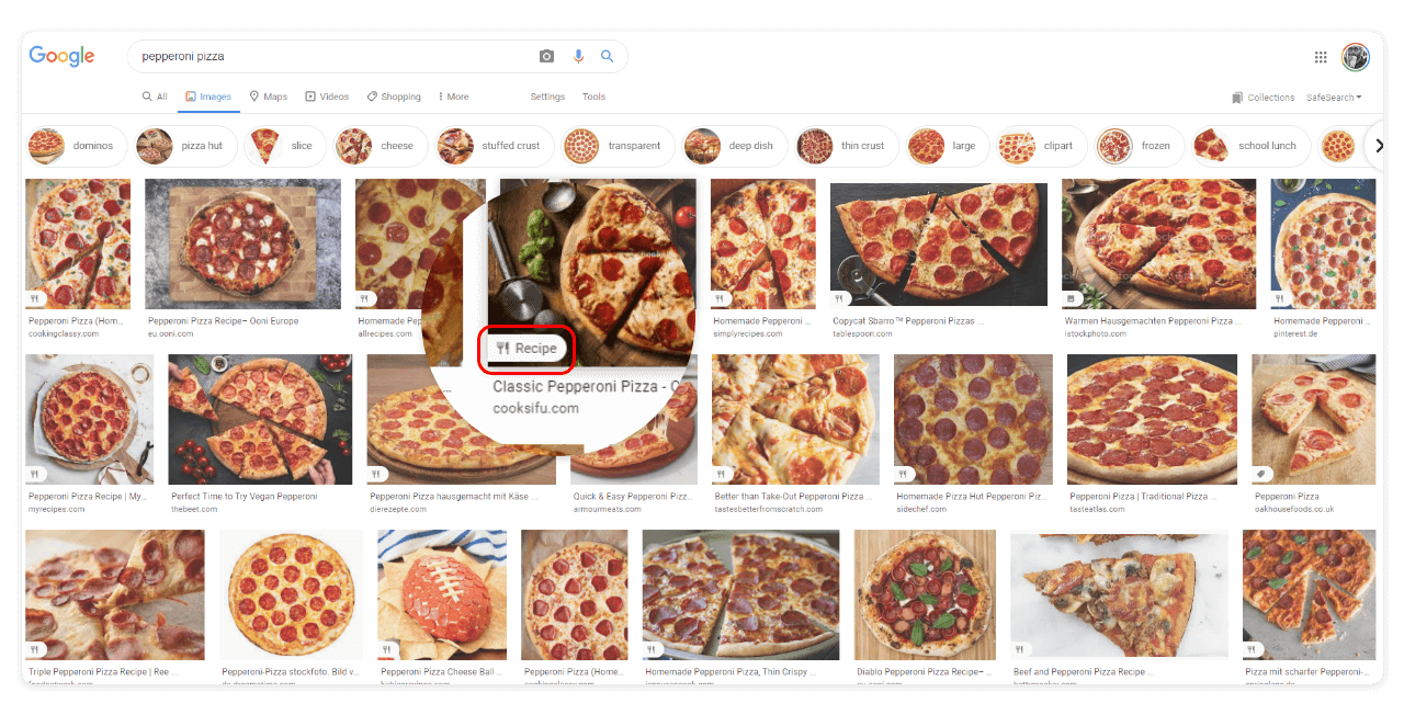 Pepperoni Pizza on Google Image Search