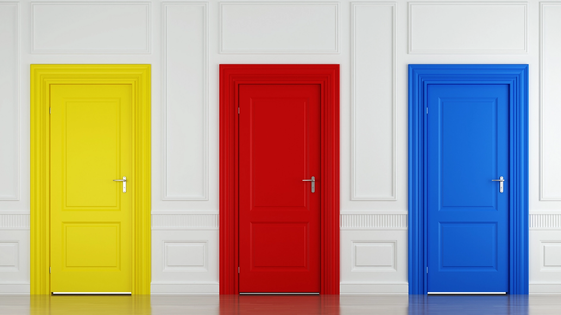Image showing three doors - yellow, red and blue