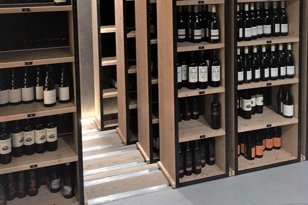 Accuride 0116RC heavy duty linear motion slides installed in a wine rack application