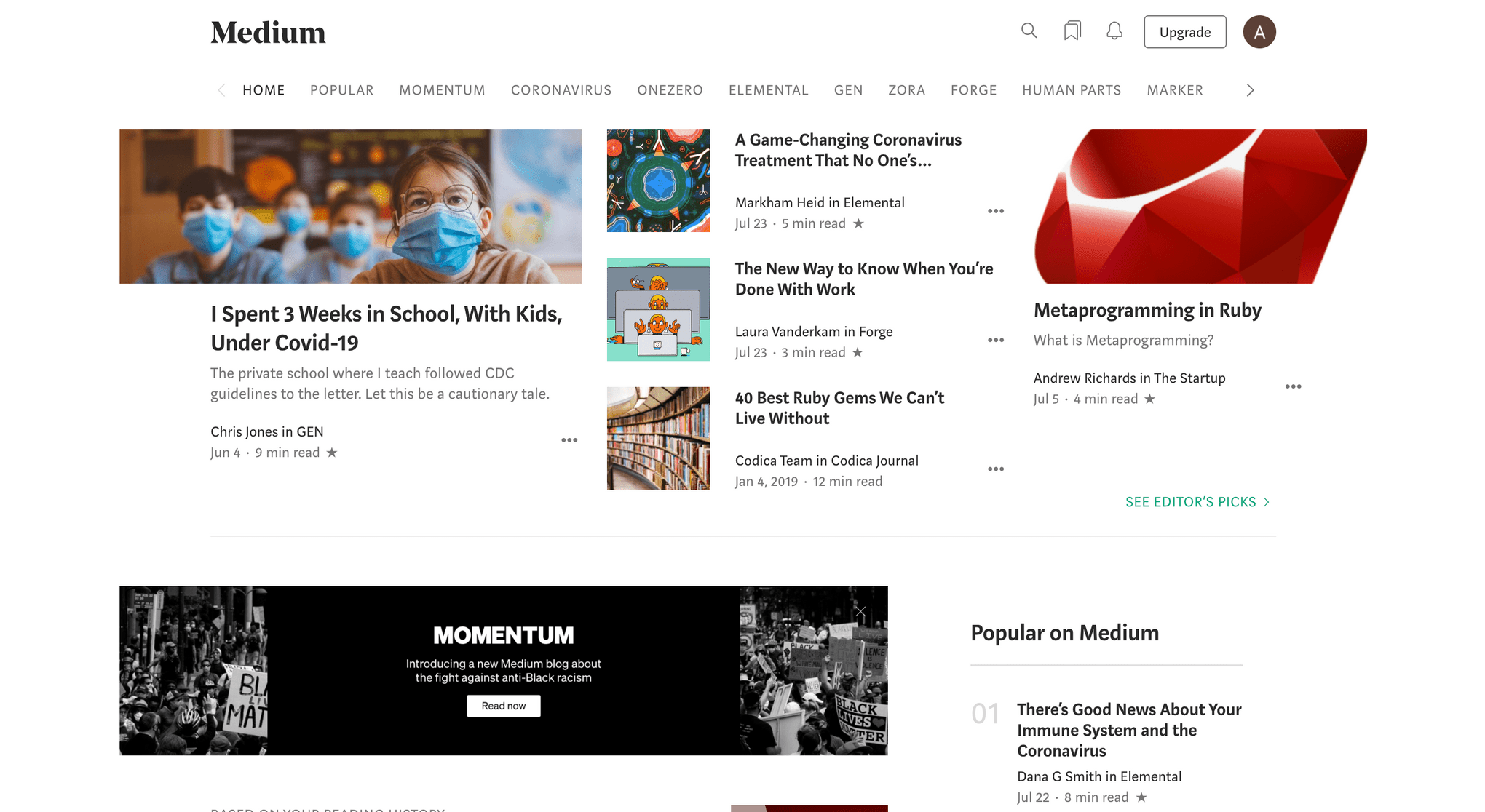 Medium Homepage