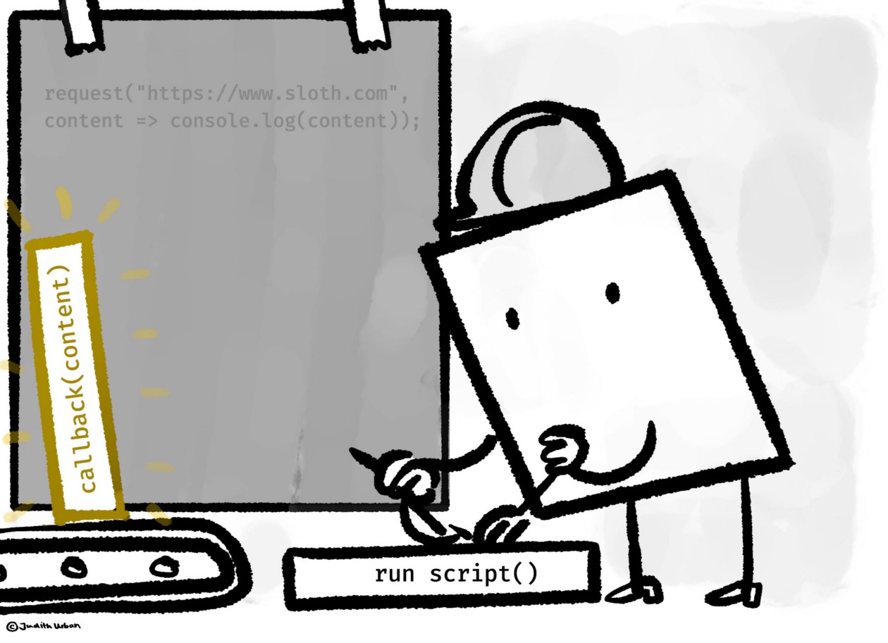 cartoon about callback and run script in javascript