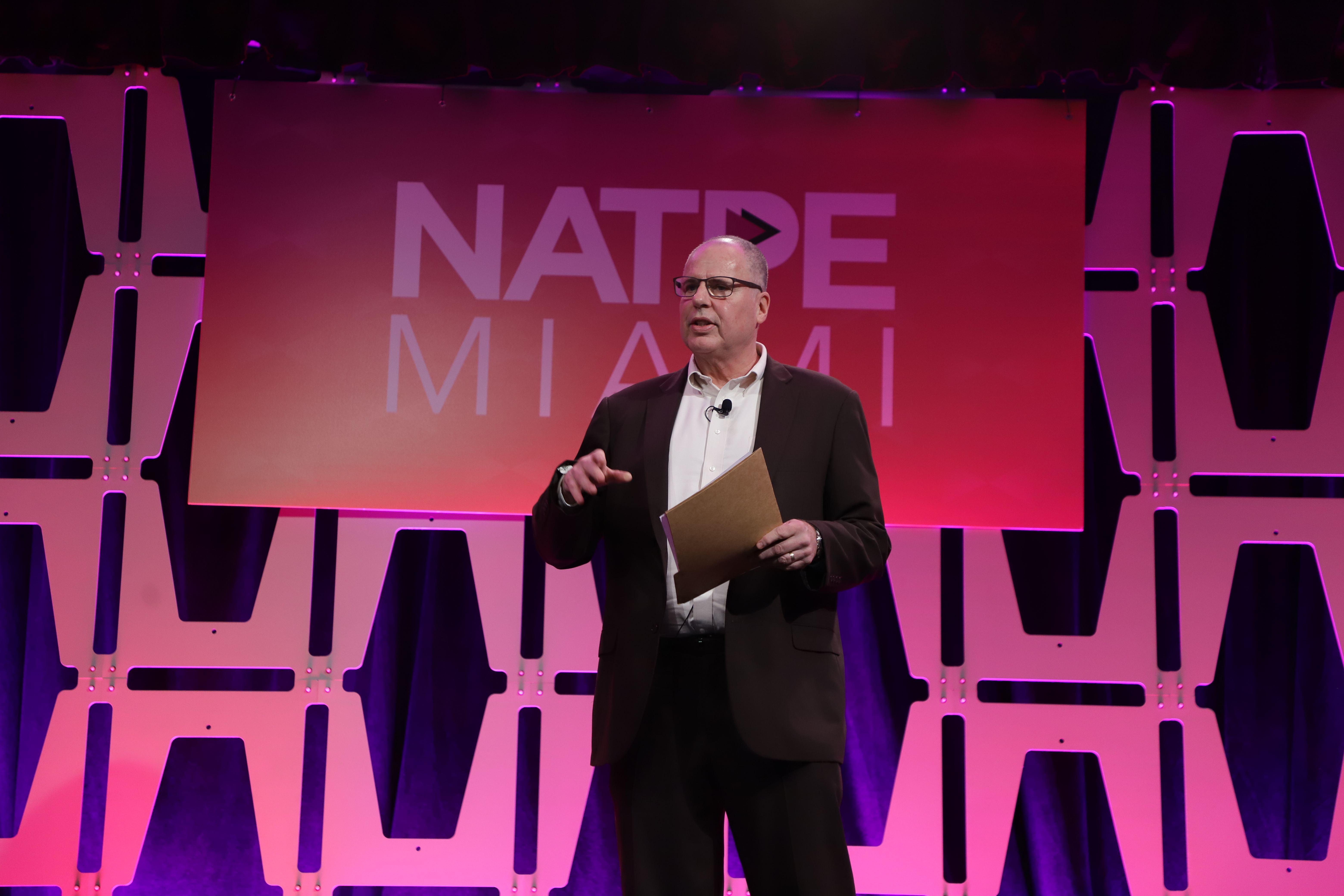 Marc Berman, founder and Editor-In-Chief for Programming Insider, introduces the Global TV Demand Awards at NATPE Miami. (Photo by John Parra/Getty Images for Parrot Analytics)