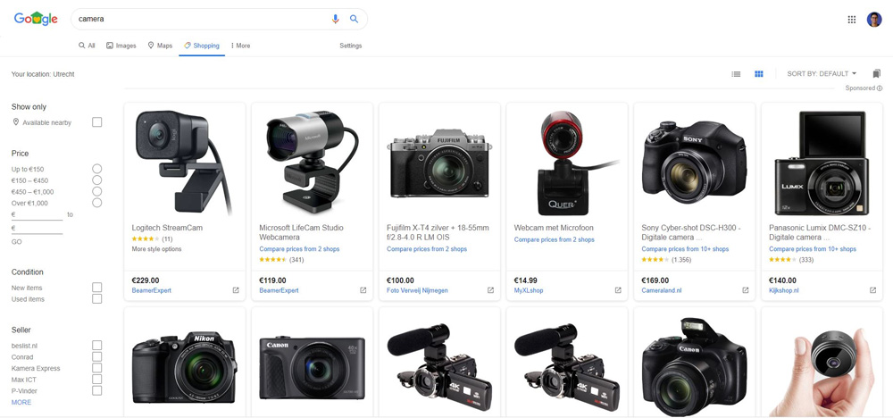 Google shopping example listing