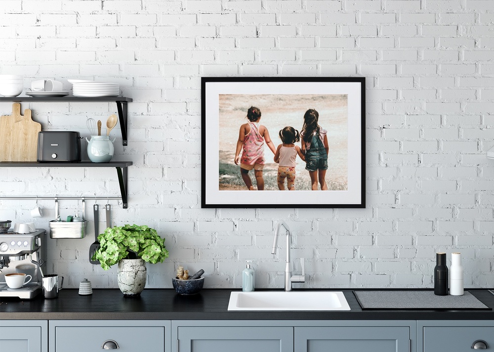 framed print in the kitchen