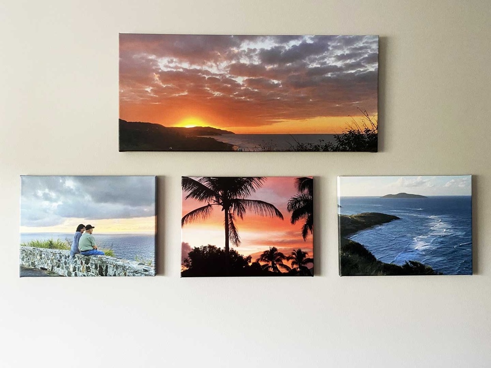 Four canvas prints on a wall