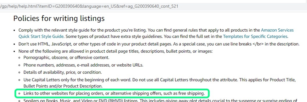 Amazon policies for writing listings