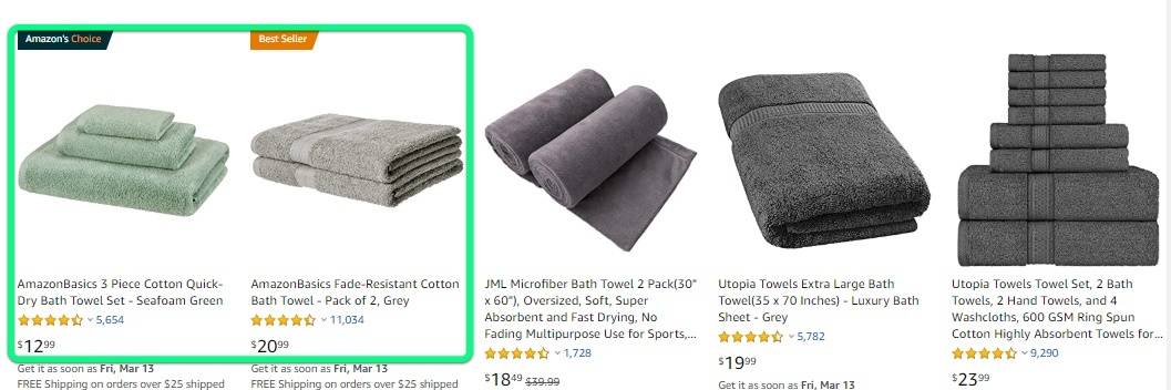 Amazon Basics Towel best seller also amazon's choice