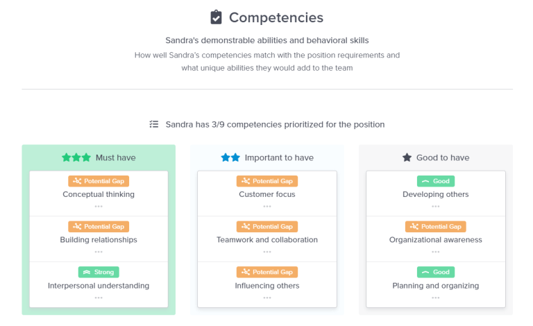 Hiring dashboard - differentiating competencies - Teamscope