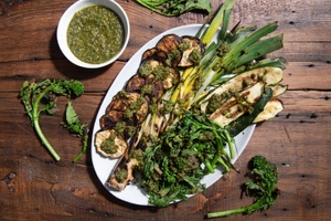 Assorted Grilled Vegetables with Everyday Green Sauce