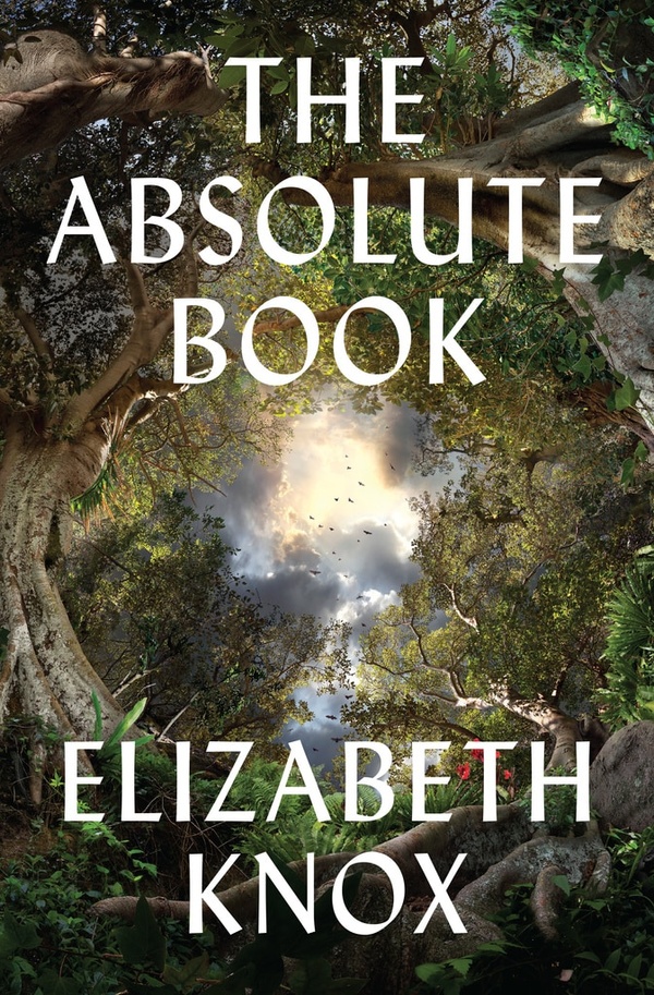 The Absolute Book Cover - illustration looking up from a forest floor with trees overhead and birds in the sky