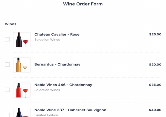Wine Order Form with Payments
