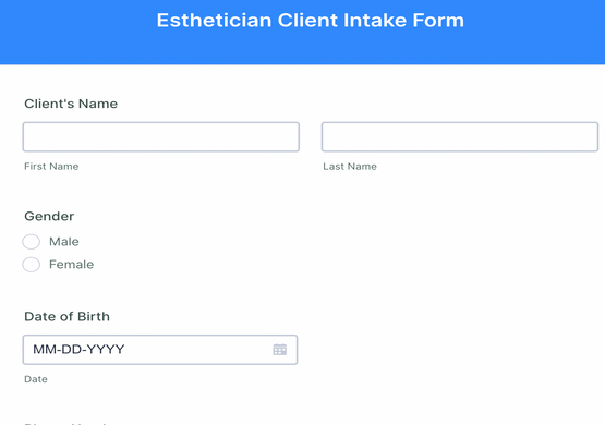Esthetician Consultation Form for Clients