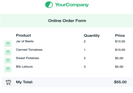 Order Form Template for Products