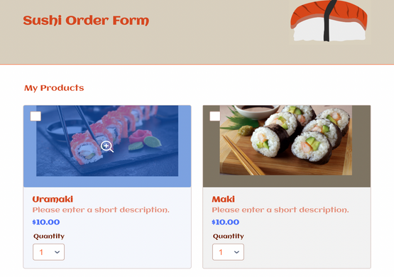 Online Order Form for Sushi