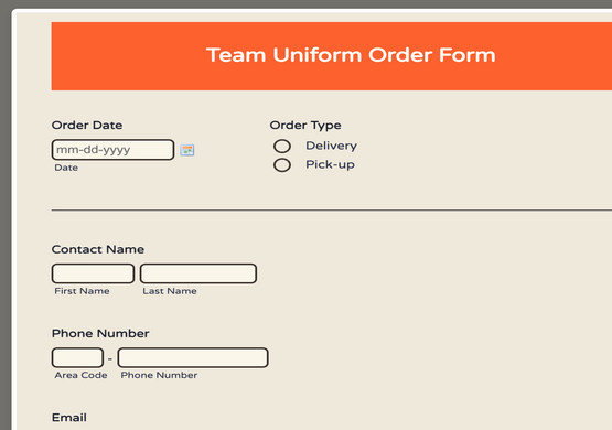 Order Form for Team Uniform
