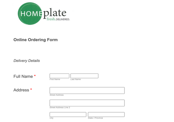Payment Form for Food Delivery Orders