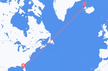Flights from the city of Tampa to the city of Ísafjörður