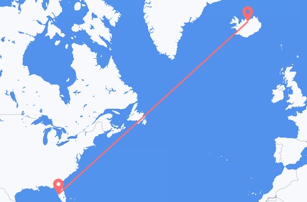 Flights from the city of Tampa to the city of Akureyri