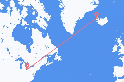 Flights from the city of Cleveland to the city of Ísafjörður