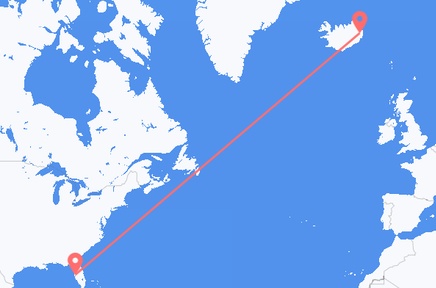 Flights from the city of Tampa to the city of Egilsstaðir