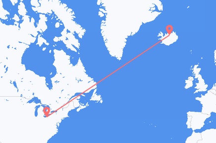 Flights from the city of Cleveland to the city of Akureyri