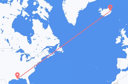 Flights from the city of New Orleans to the city of Egilsstaðir