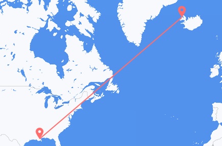 Flights from the city of New Orleans to the city of Ísafjörður