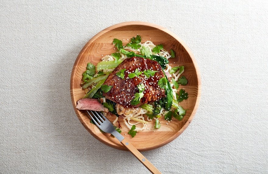 Rib-eye of Welsh Beef with noodles and kecap manis
