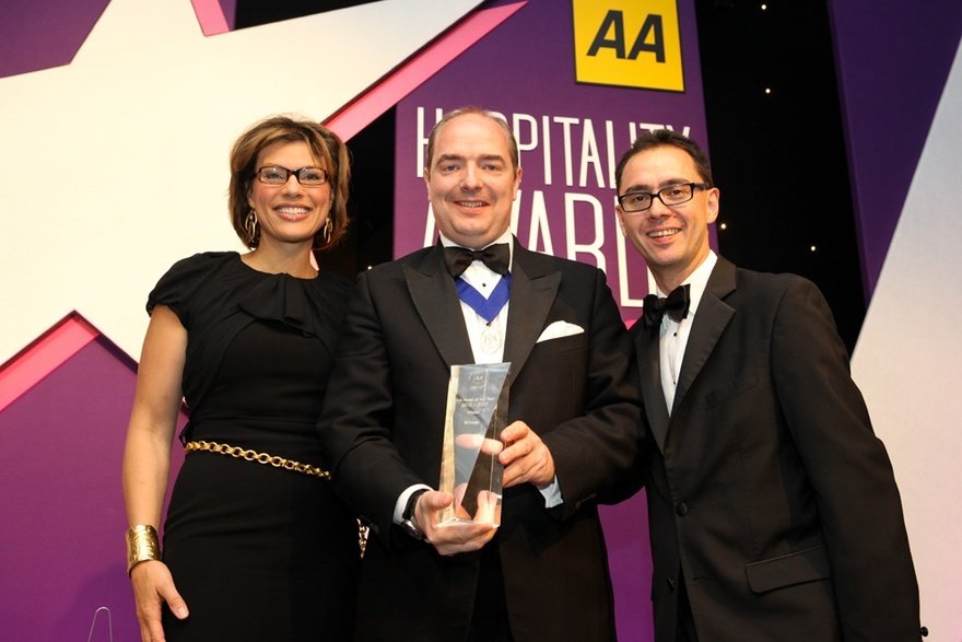 Matthew Johnson accepts the AA Award for Hotel of the Year Wales