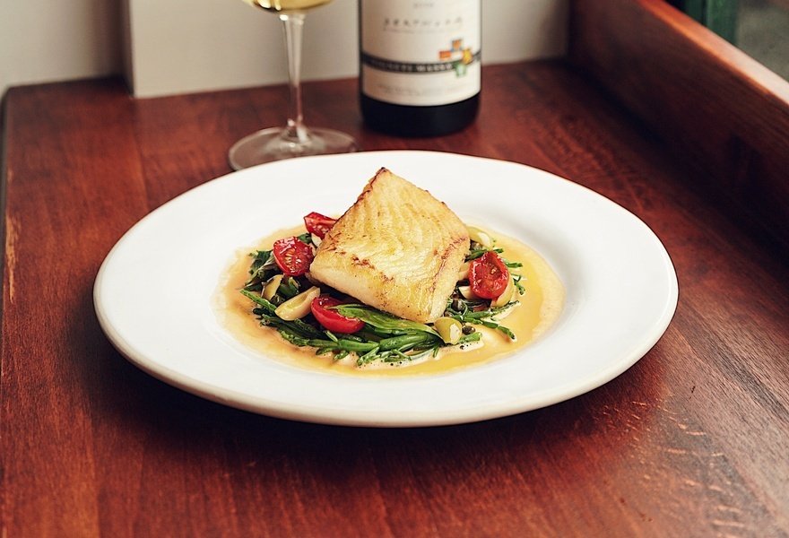 Wild Flor - Turbot with samphire, olives, tomatoes, basil, spider crab bisque.jpeg