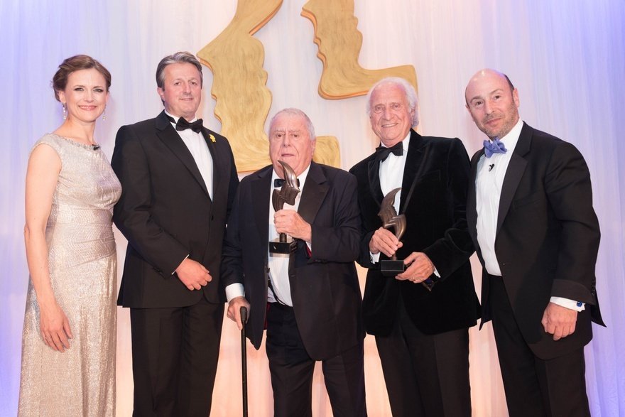 Albert and Michel Roux being inducted into the British Travel and Hospitality Hall of Fame in 2016