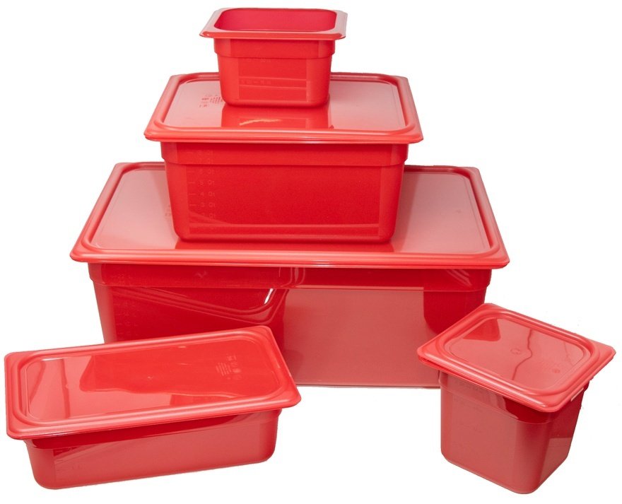 Cambro red polypropylene containers from FEM 