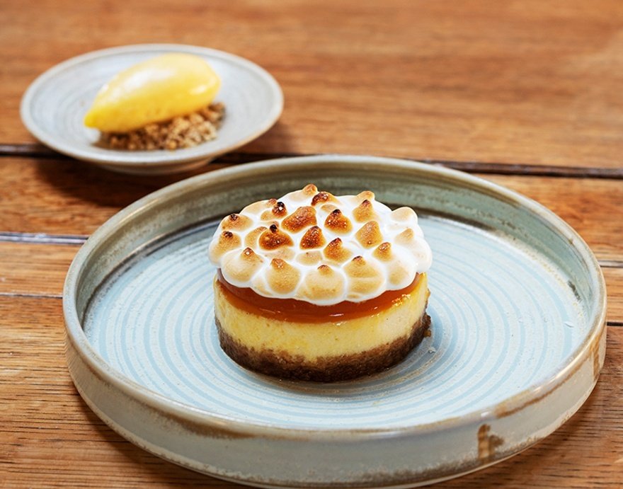 Roasted white chocolate and passion fruit cheesecake