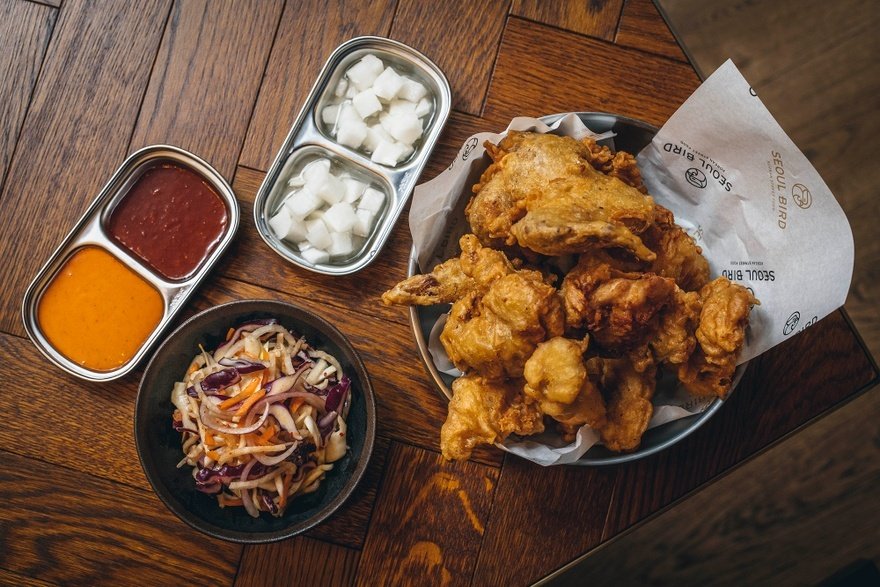 Seoul Bird: Bucket of fried chicken, Asian slaw and pickled daikon