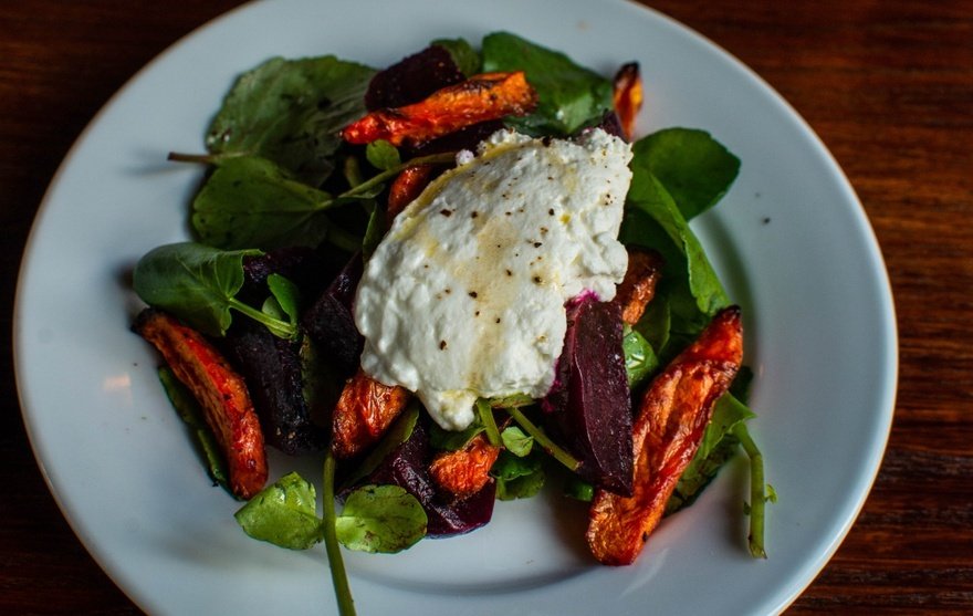 Roast beetroot, carrots and goats' curd