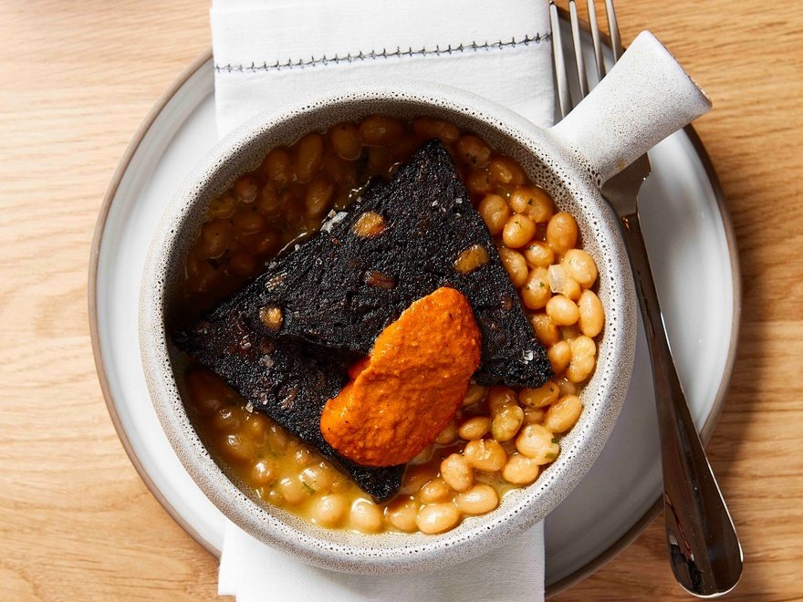 White beans with morcilla and romesco