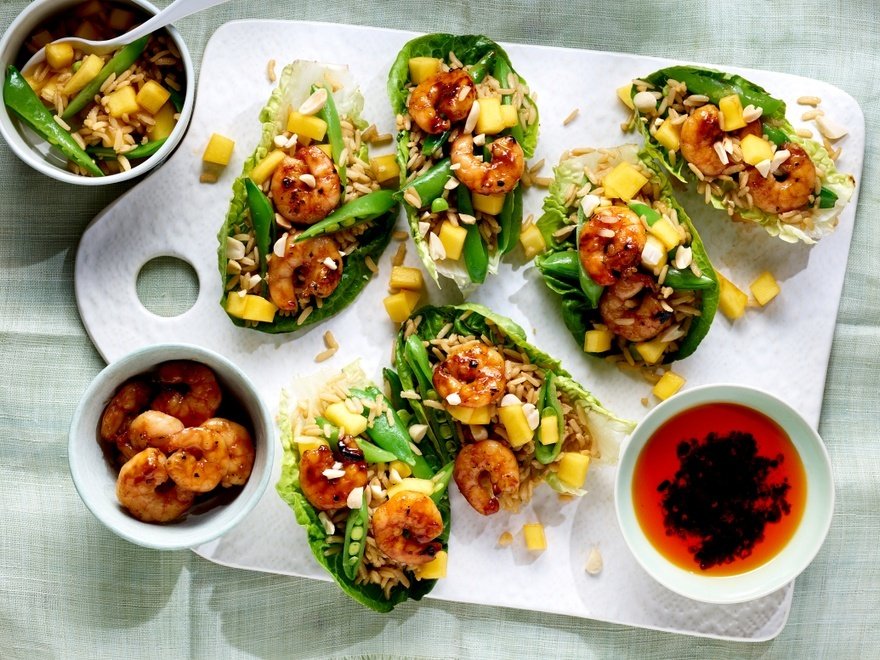 Lee Kum Kee char siu prawn and mango rice lettuce cups