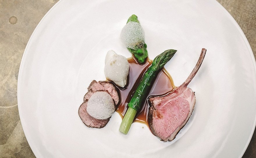Herdwick spring lamb- rack and braised belly, asparagus, peas, curds and whey