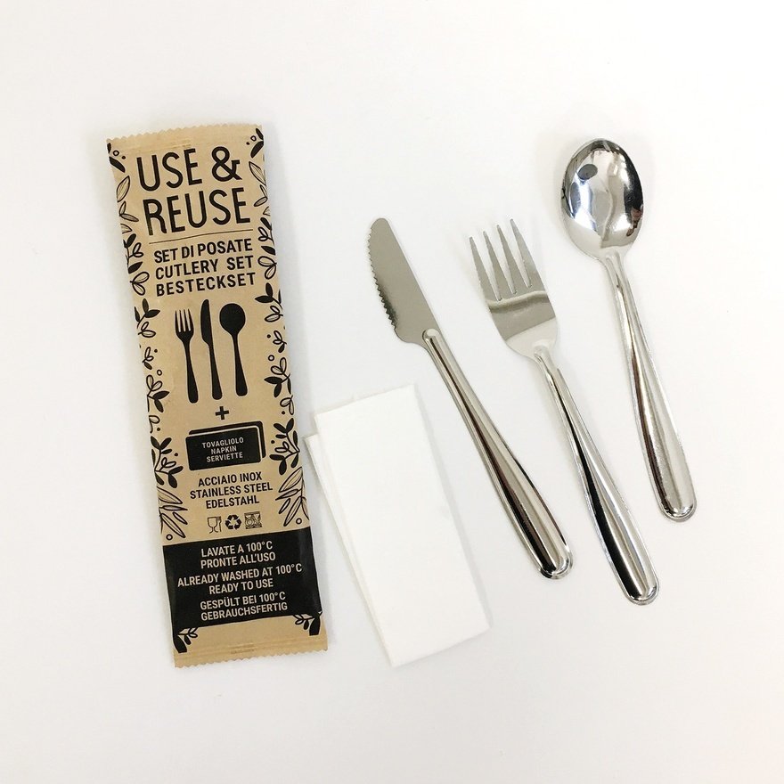 Ready to Use & Reuse cutlery set with napkin by Pinti Inox