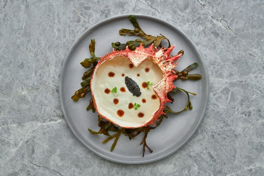 Crab - white crab, crab essence, cauliflower, oscietra caviar
