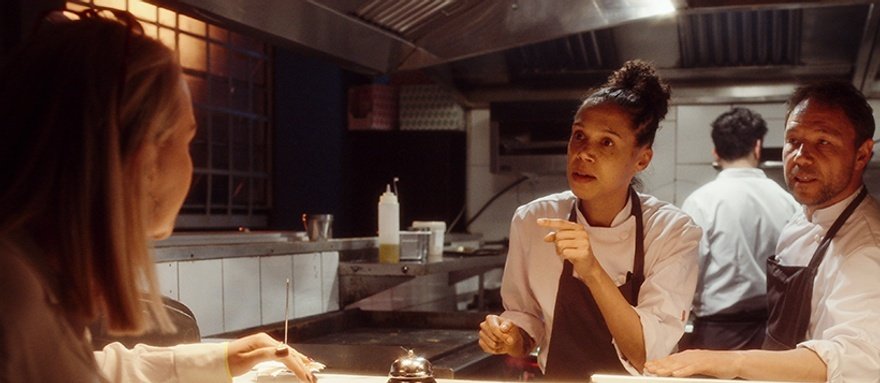 Vinette Robinson as sous chef Carly with Stephen Graham as Andy Jones
