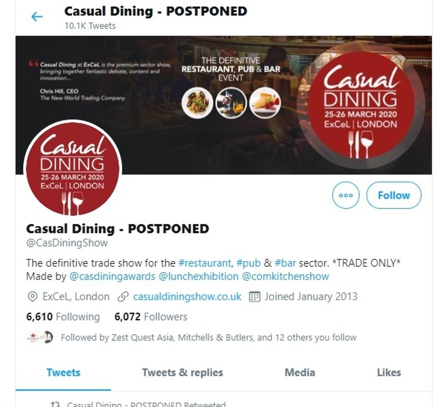 Casual Dining show postponed tweet