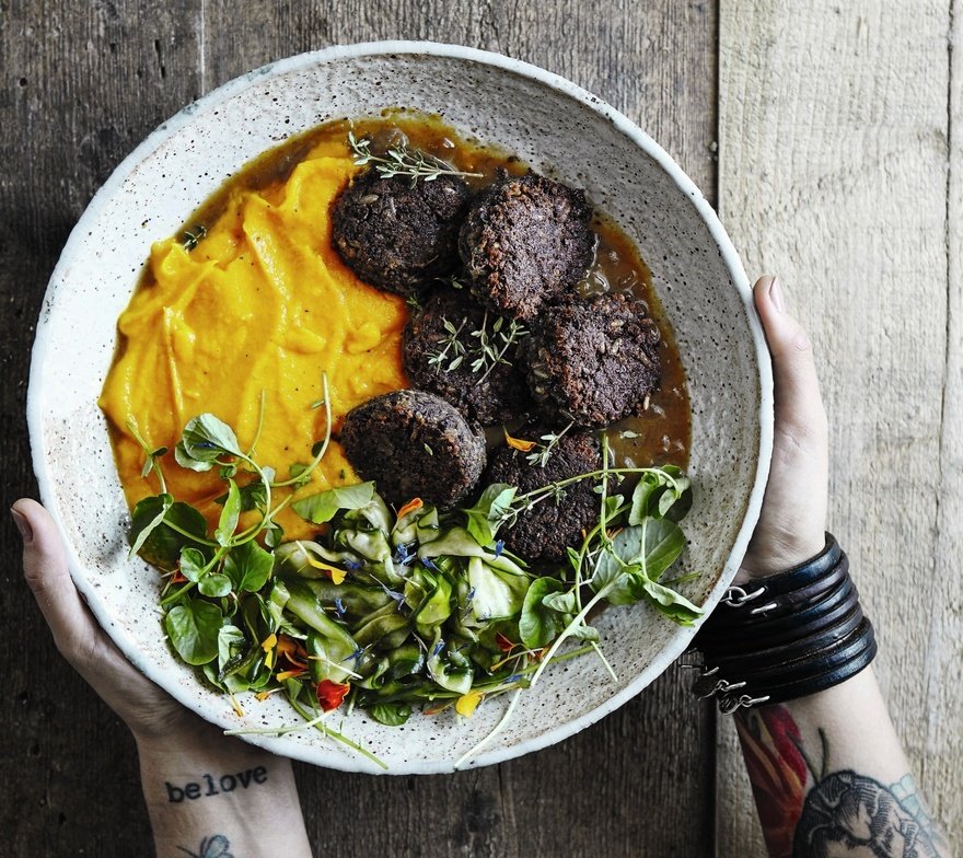 ‘Non-meatballs' with carrot mash