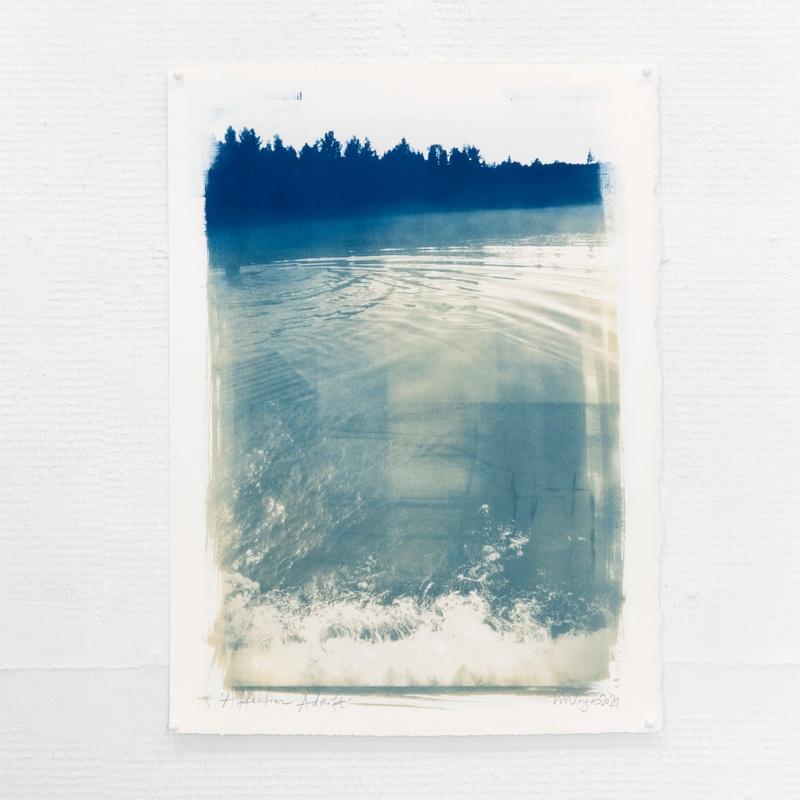 Affection Adrift, 2021.Toned cyanotype on Arches watercolor paper, natural white, 356g/m2, 100% cotton, acid free. Paper size: 42 x 31 cm, image size: 38 x 27 cm. Photograph by Maija Holma.